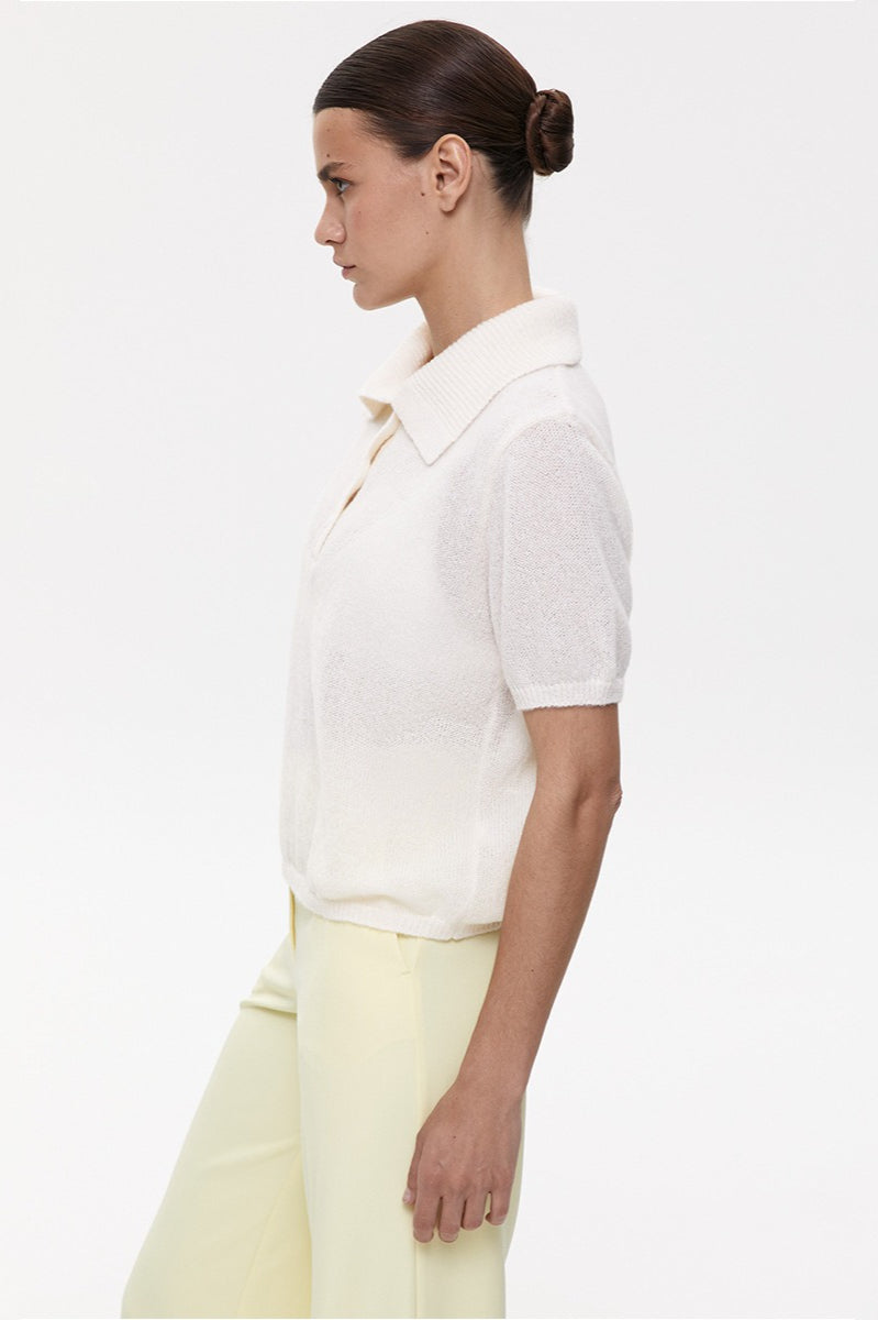 Hollow Polo Neck Knit Sweater