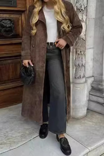 Retro Brown Belted Long Coat