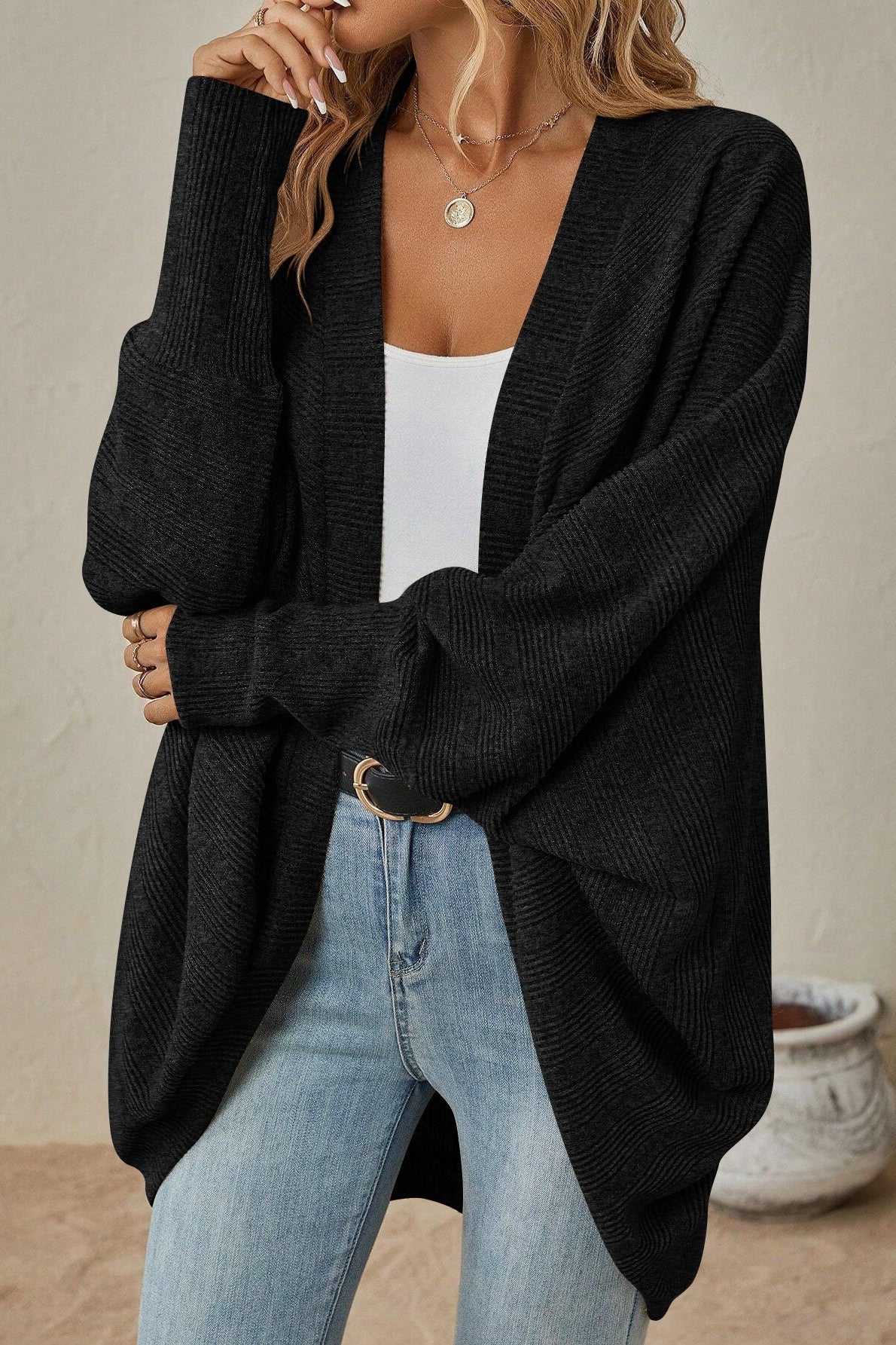 Autumn Winter Plain Midi Knit Cardigan