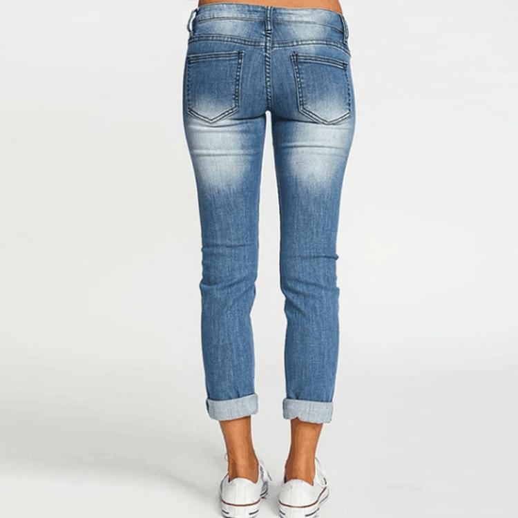 Mid Rise Light Wash Cropped Ripped Jean