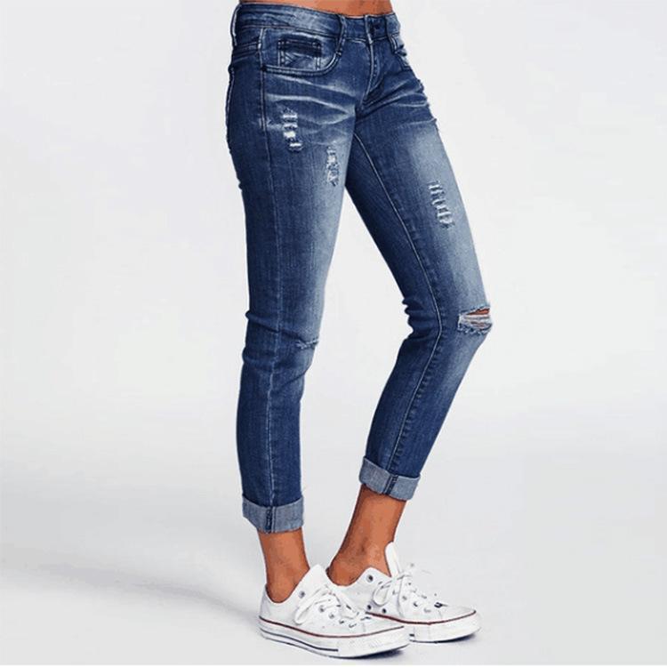 Mid Rise Light Wash Cropped Ripped Jean