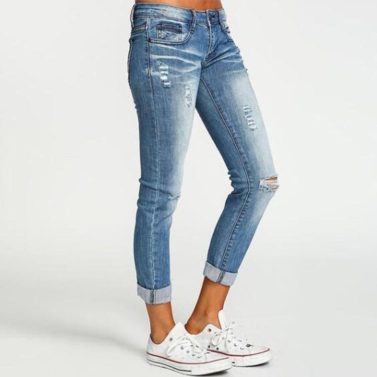 Mid Rise Light Wash Cropped Ripped Jean