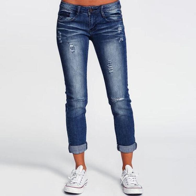 Mid Rise Light Wash Cropped Ripped Jean