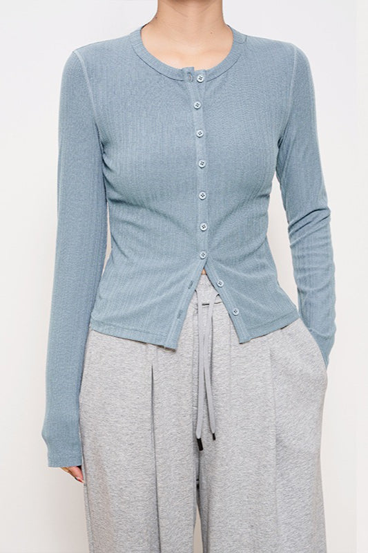 Light Ribbed Slim Button Knit Cardigan