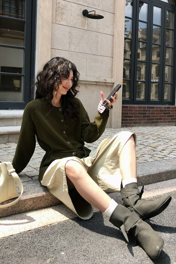 Colorblock Belted Relaxed Knit Cardigan