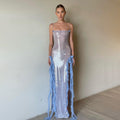 Sheer Sequin Floral Frayed Maxi Dress