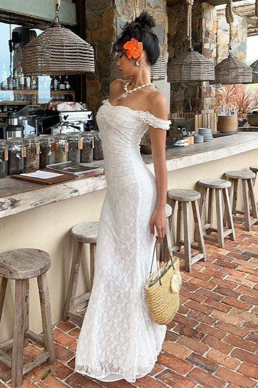 Lace Spaghetti Strap Open Back Maxi Dress