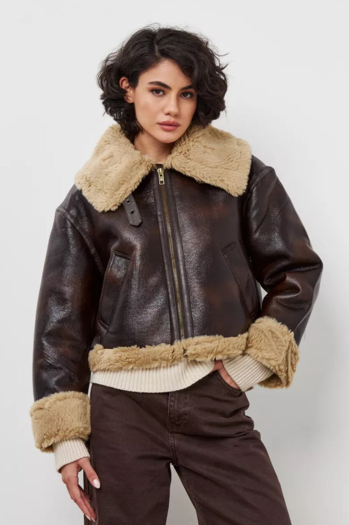 Retro Faux Fur Collared Short Coat