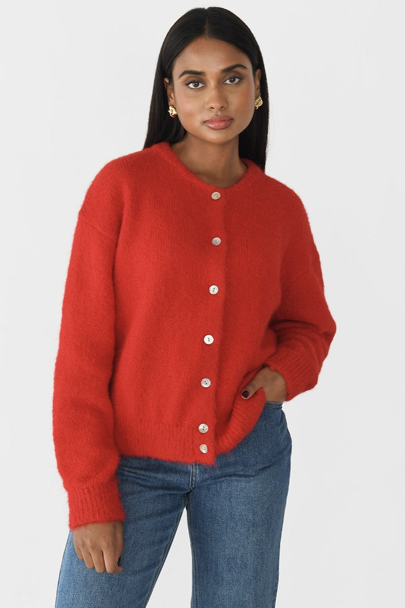 Soft Gray Retro Button Knit Cardigan
