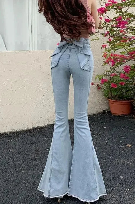 High Waist Butterfly Knot Flare Jean