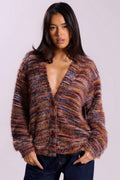Retro Deep V-Neck Plush Long Knit Cardigan