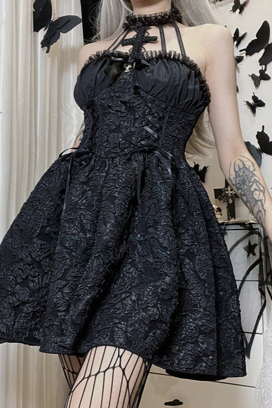 Plain Halter Puff Gothic Dress