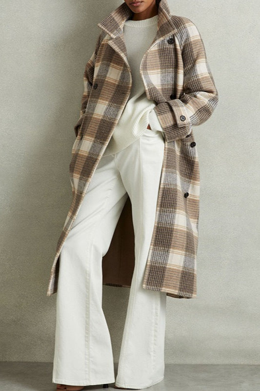 Retro Checked Belted Wool Coat