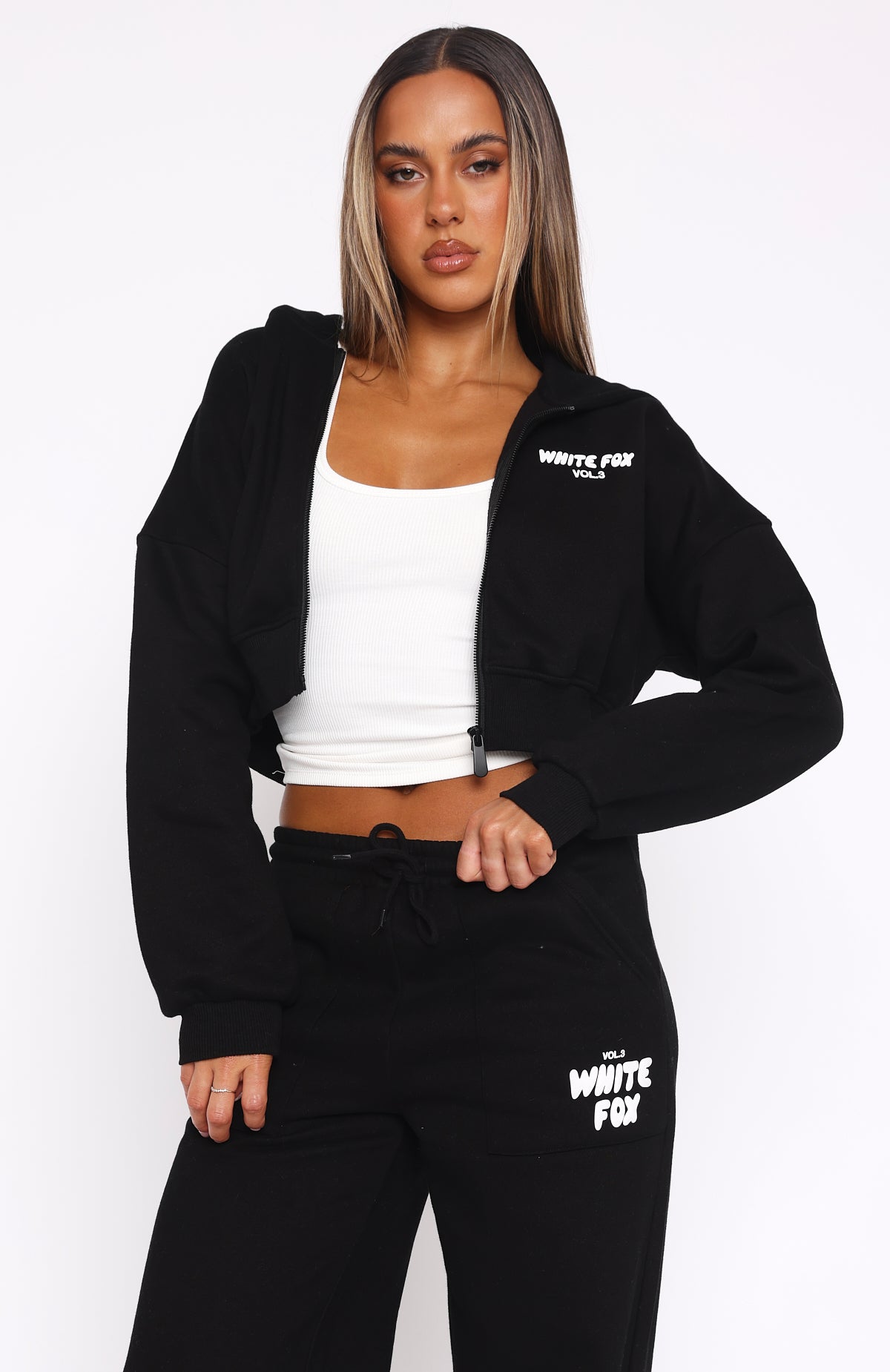 Offstage Cropped Zip Monochrome Hoodie