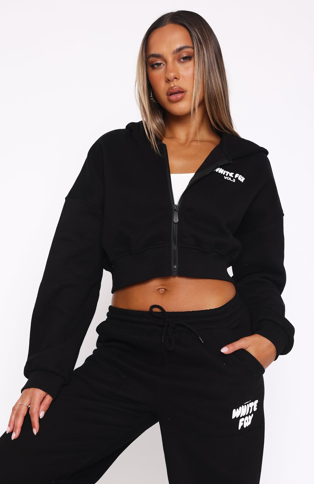 Offstage Cropped Zip Monochrome Hoodie
