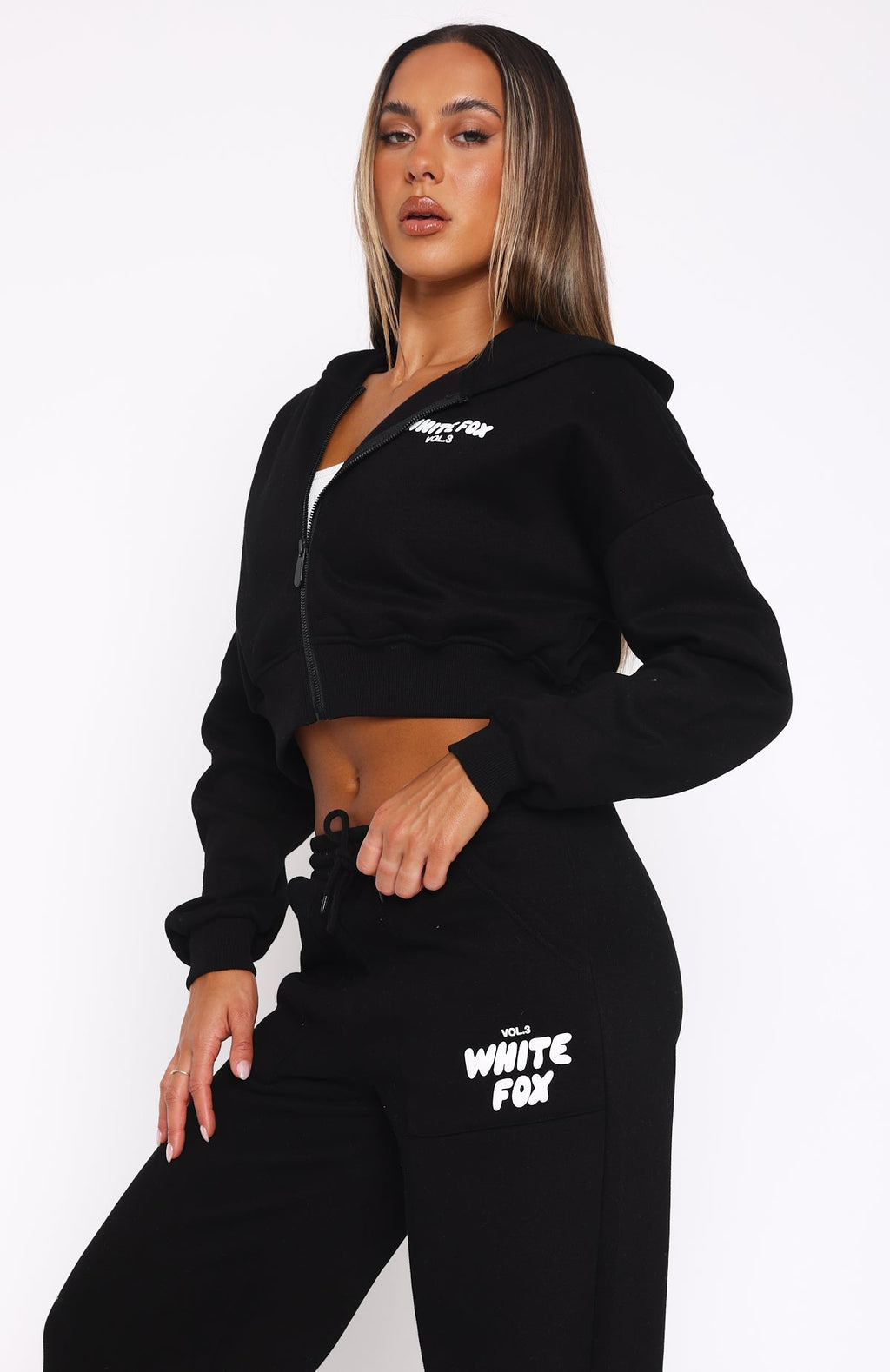 Offstage Cropped Zip Monochrome Hoodie