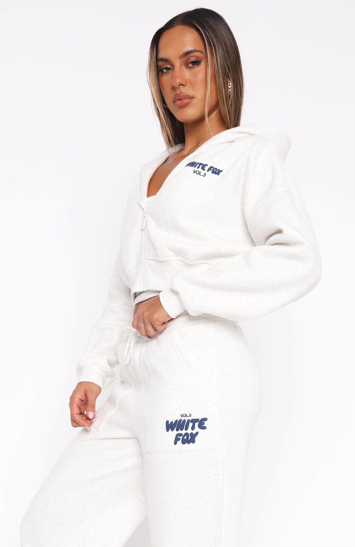 Offstage Cropped Zip Mineral Grey Hoodie
