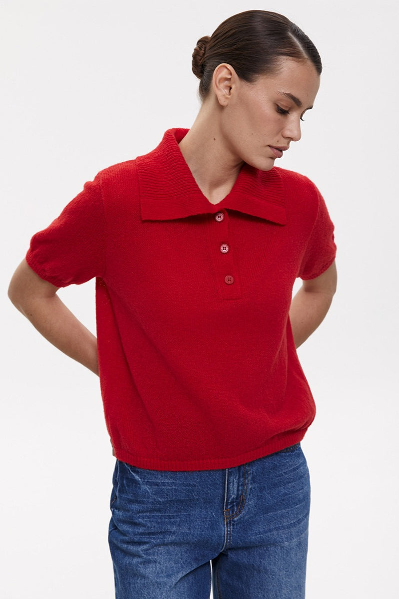 Hollow Polo Neck Knit Sweater
