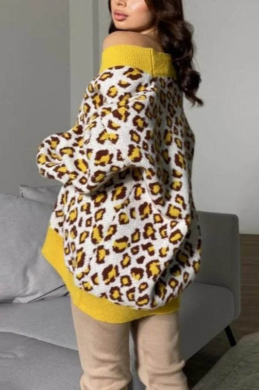 Leopard Print Knit Long-Sleeve Cardigan