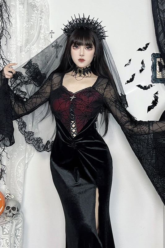 Velvet Slit Sleeve Gothic Dress