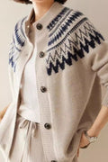 Fair Isle Geometric Colorblock Knit Cardigan