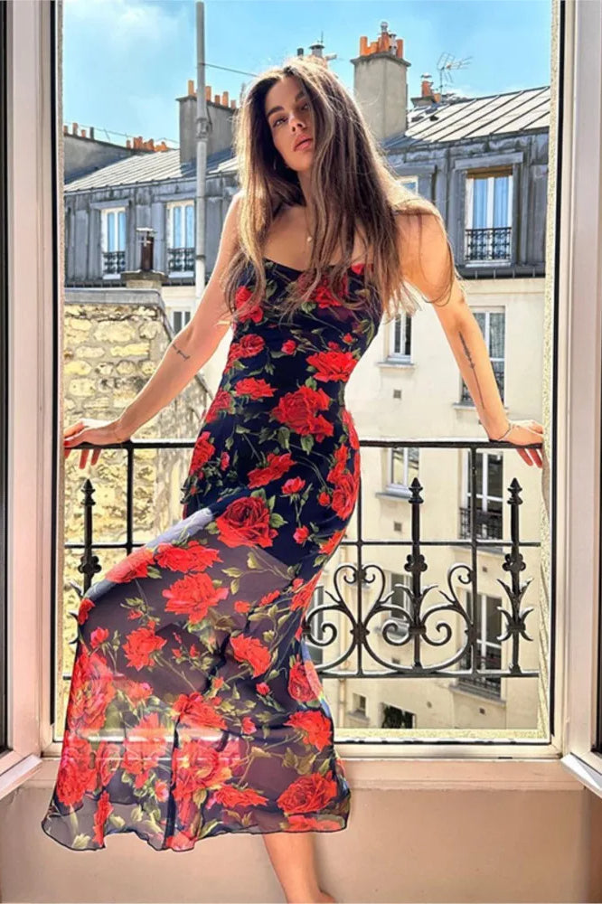 Printed Strap Bodycon Floral Dress