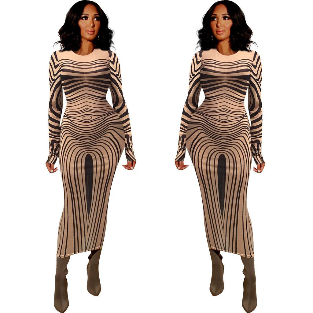 Long Sleeve Sheer Mesh Party Maxi Dress