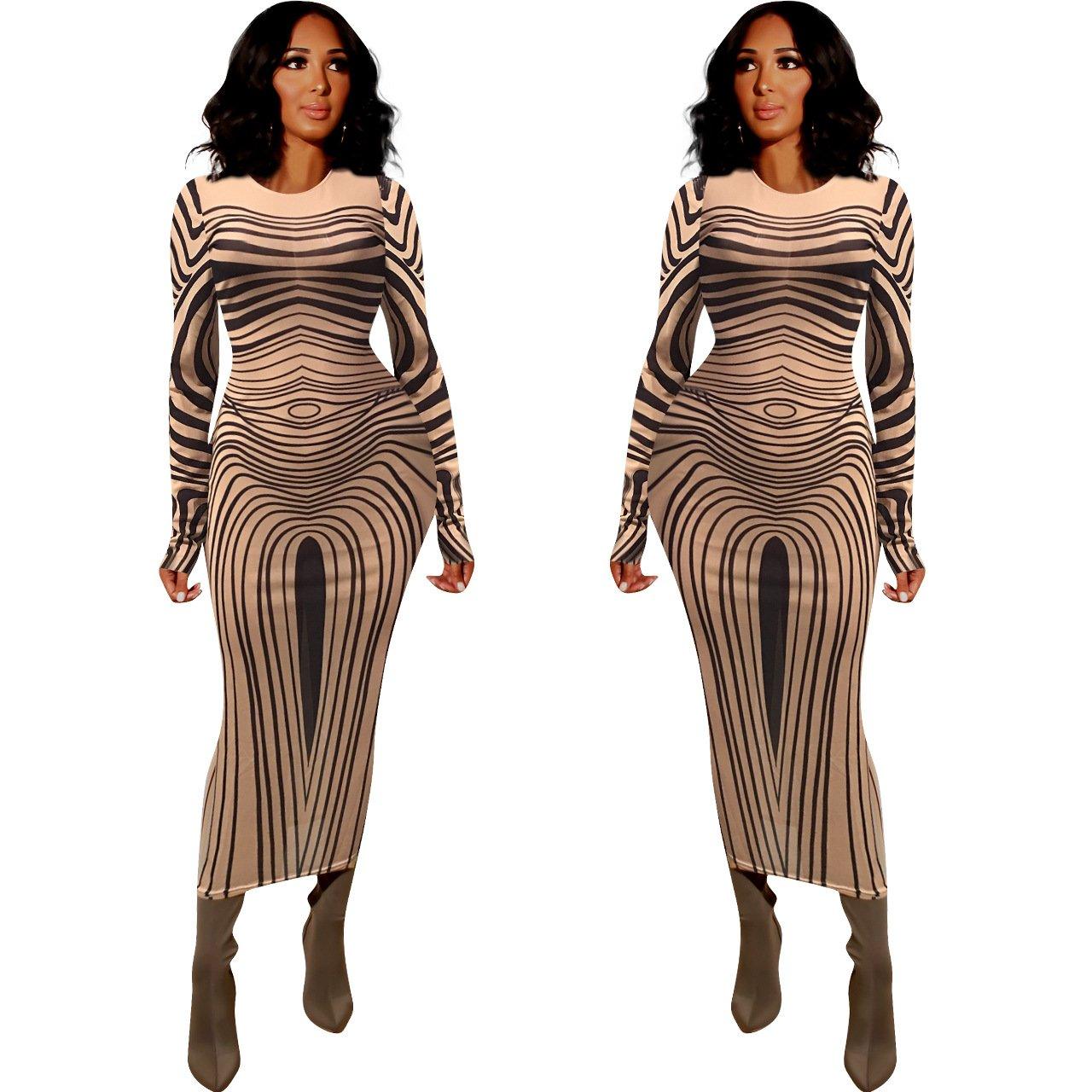 Long Sleeve Sheer Mesh Party Maxi Dress