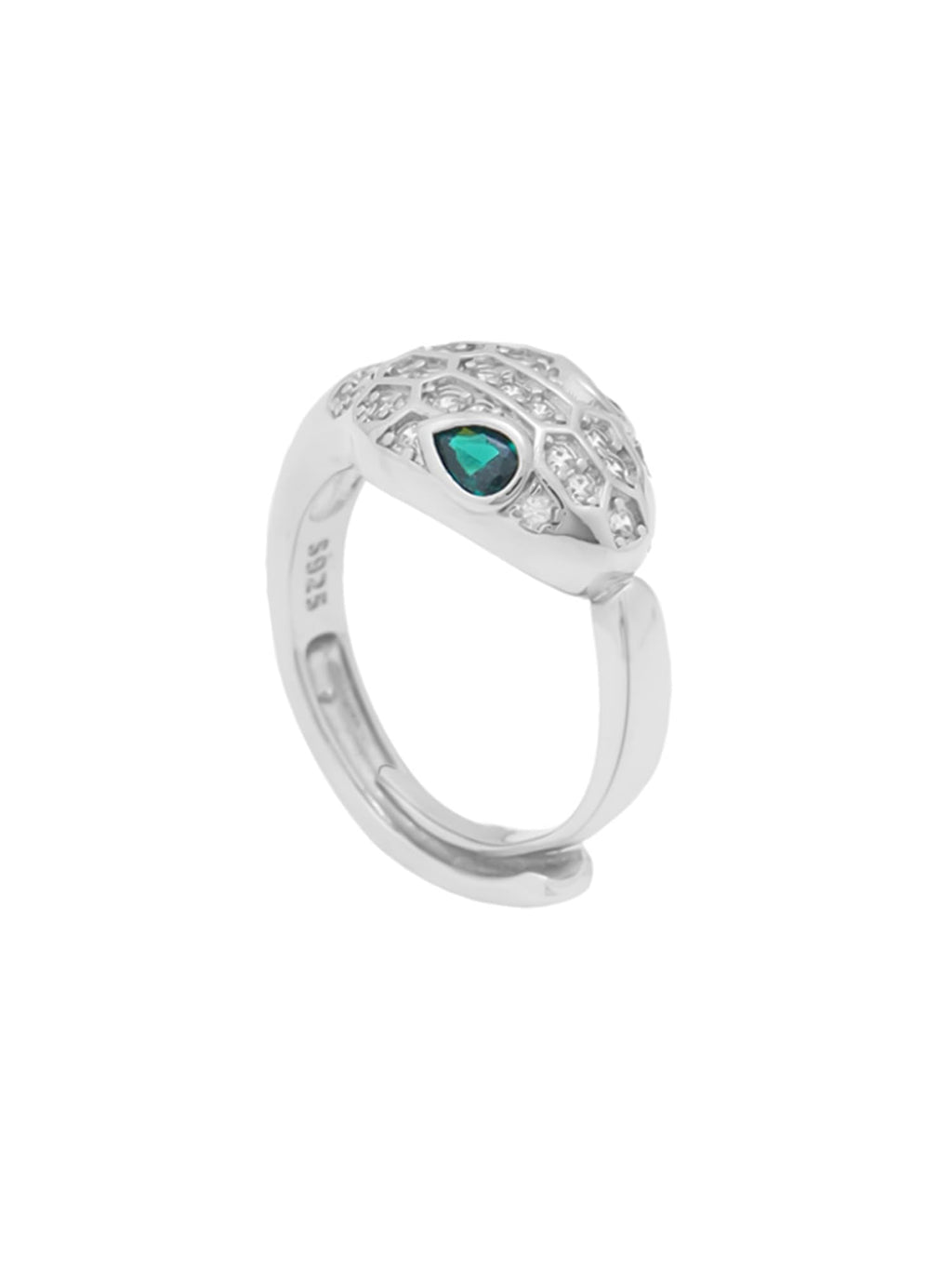 Silver Toned Adjustable Snake Crystal Ring