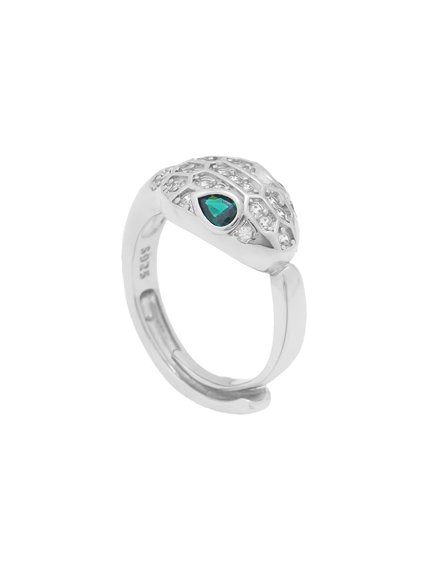 Silver Toned Adjustable Snake Crystal Ring