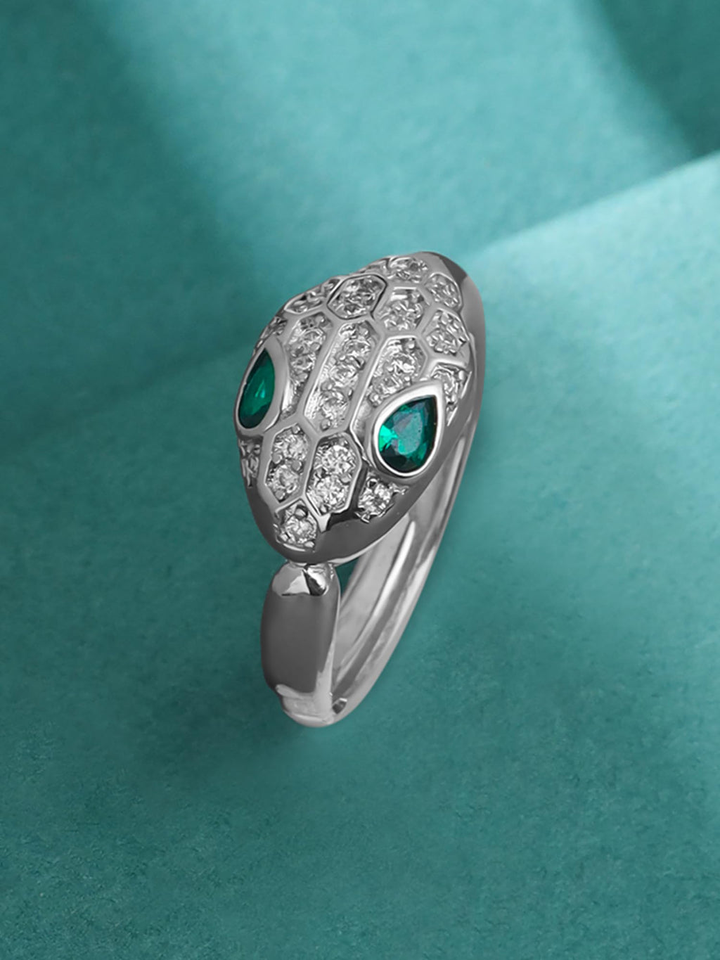 Silver Toned Adjustable Snake Crystal Ring