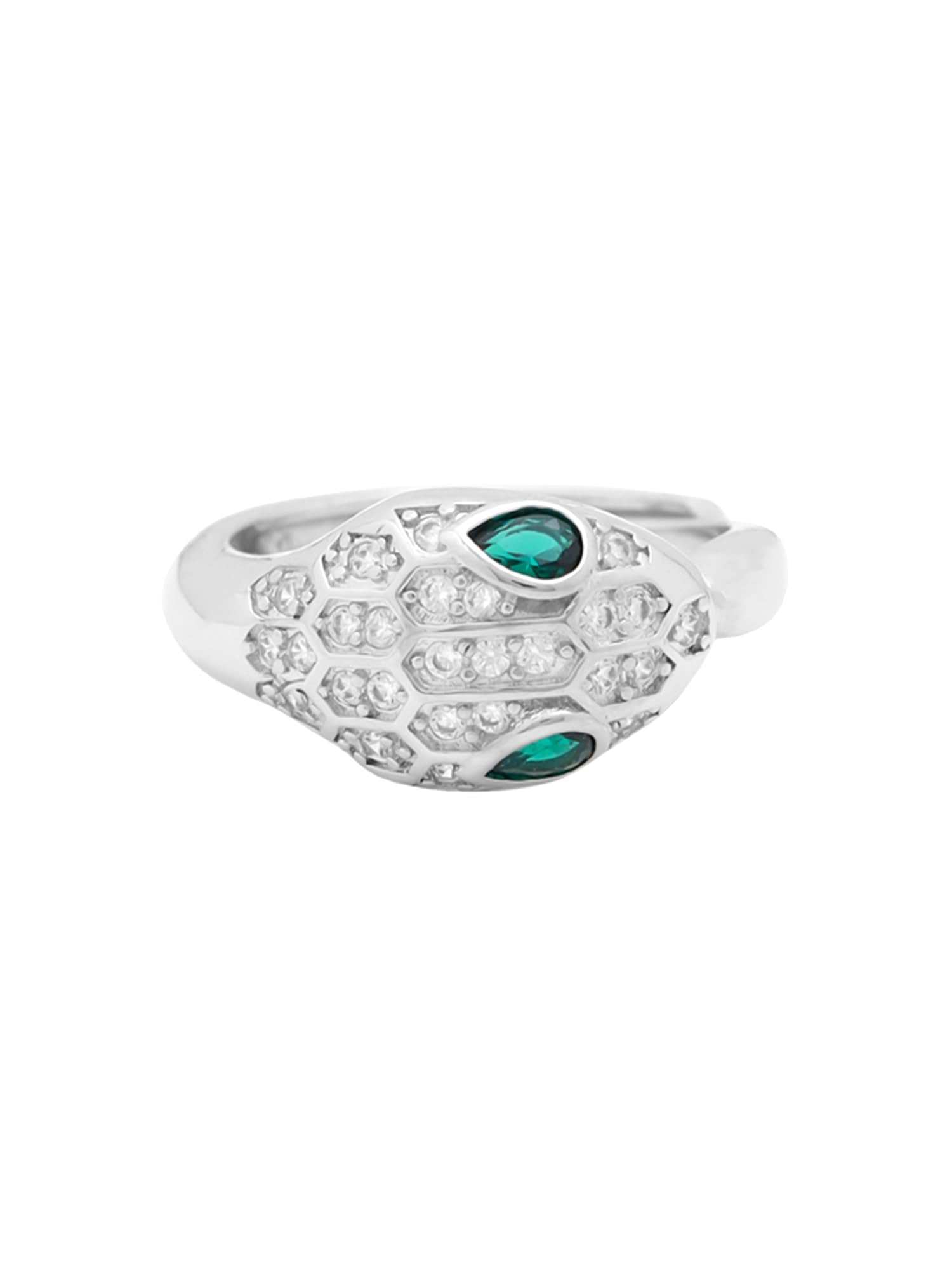 Silver Toned Adjustable Snake Crystal Ring