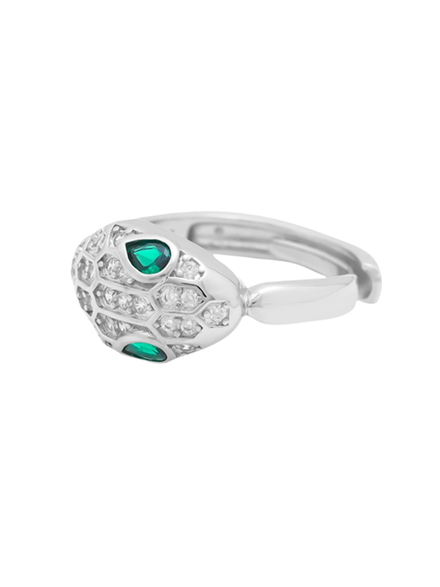 Silver Toned Adjustable Snake Crystal Ring