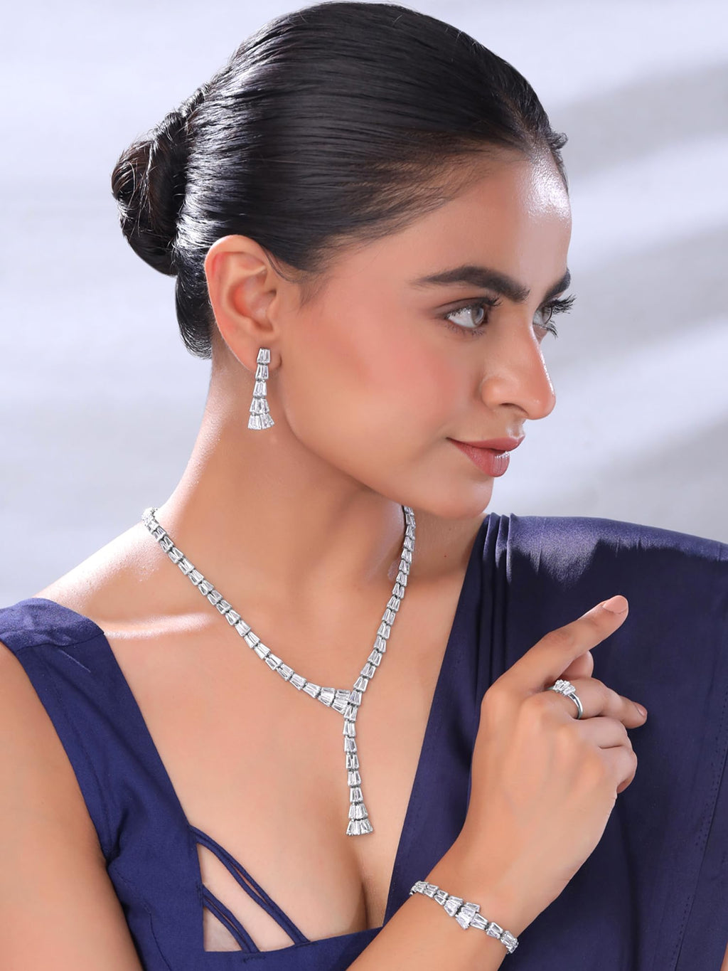 Silver Stone Diamond Set Necklace
