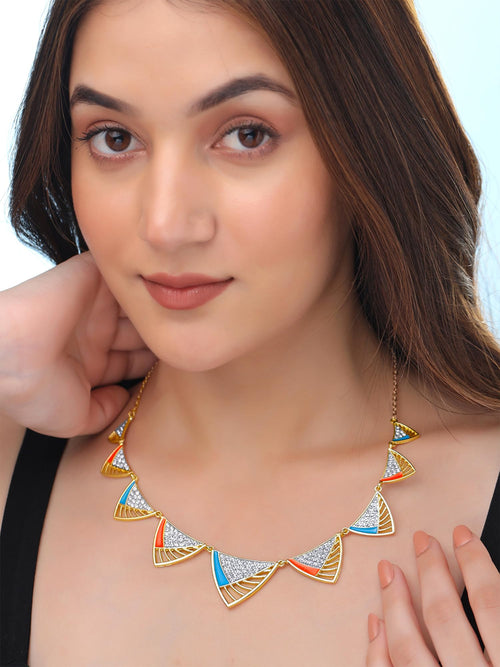 Gold White Stone Choker Necklace