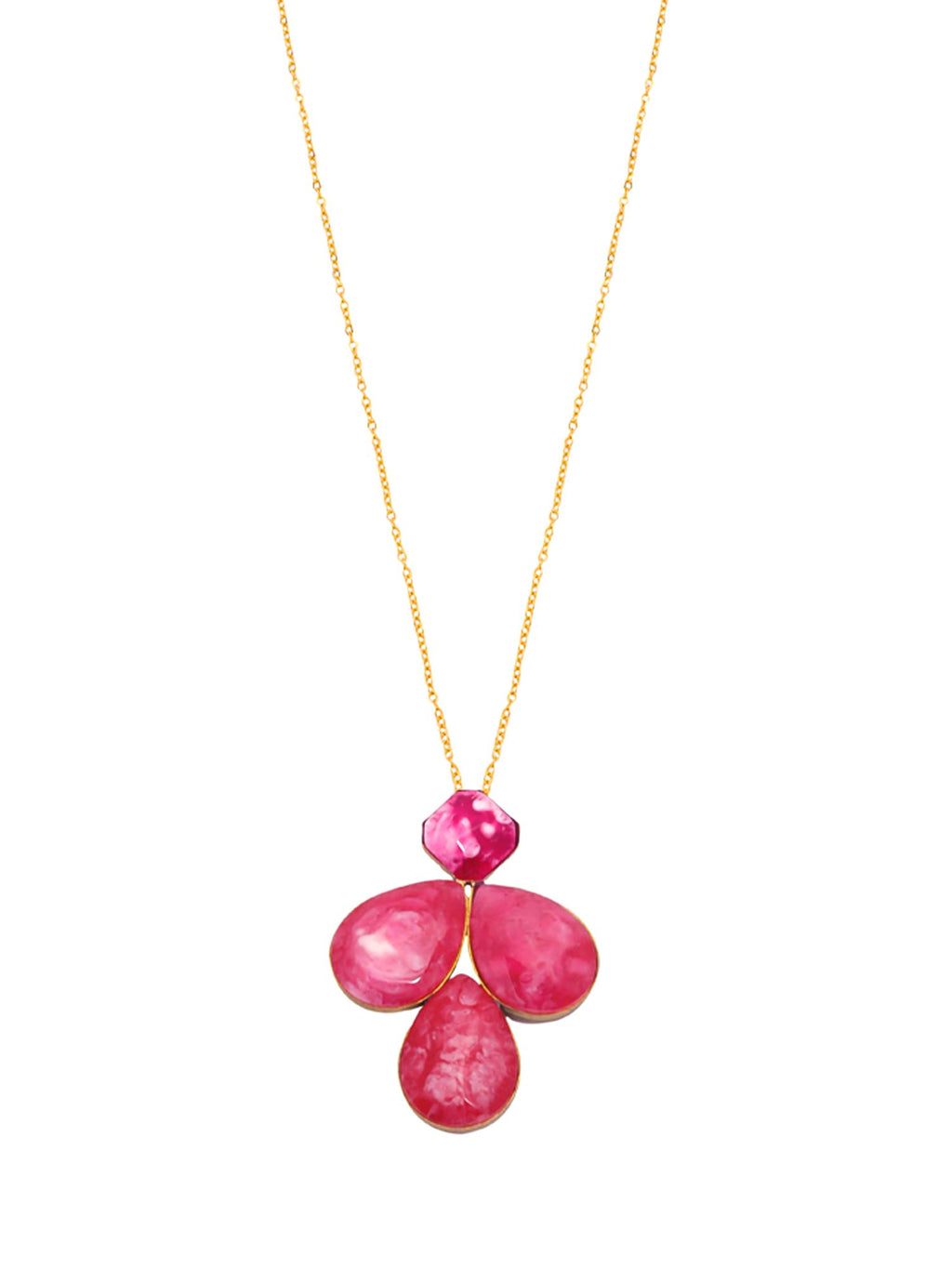 Gold Pink Stone Long Chain Necklace