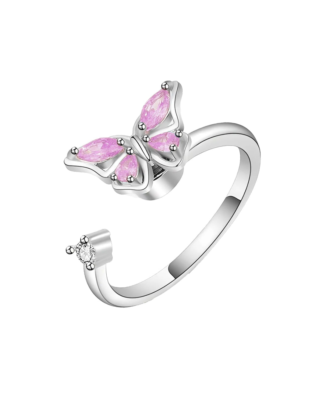 Pink Butterfly Rotating Crystal Ring