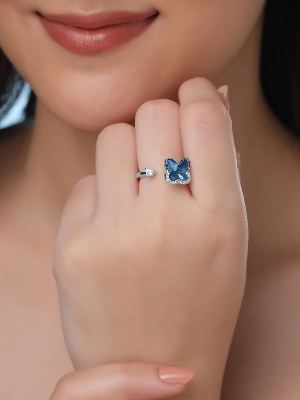 Blue Cubic Zirconia Adjustable Ring