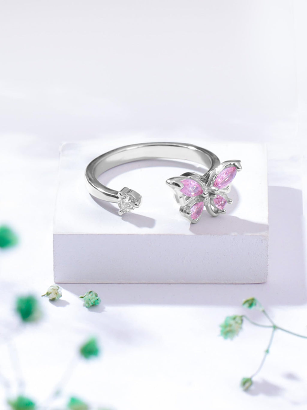 Pink Butterfly Rotating Crystal Ring