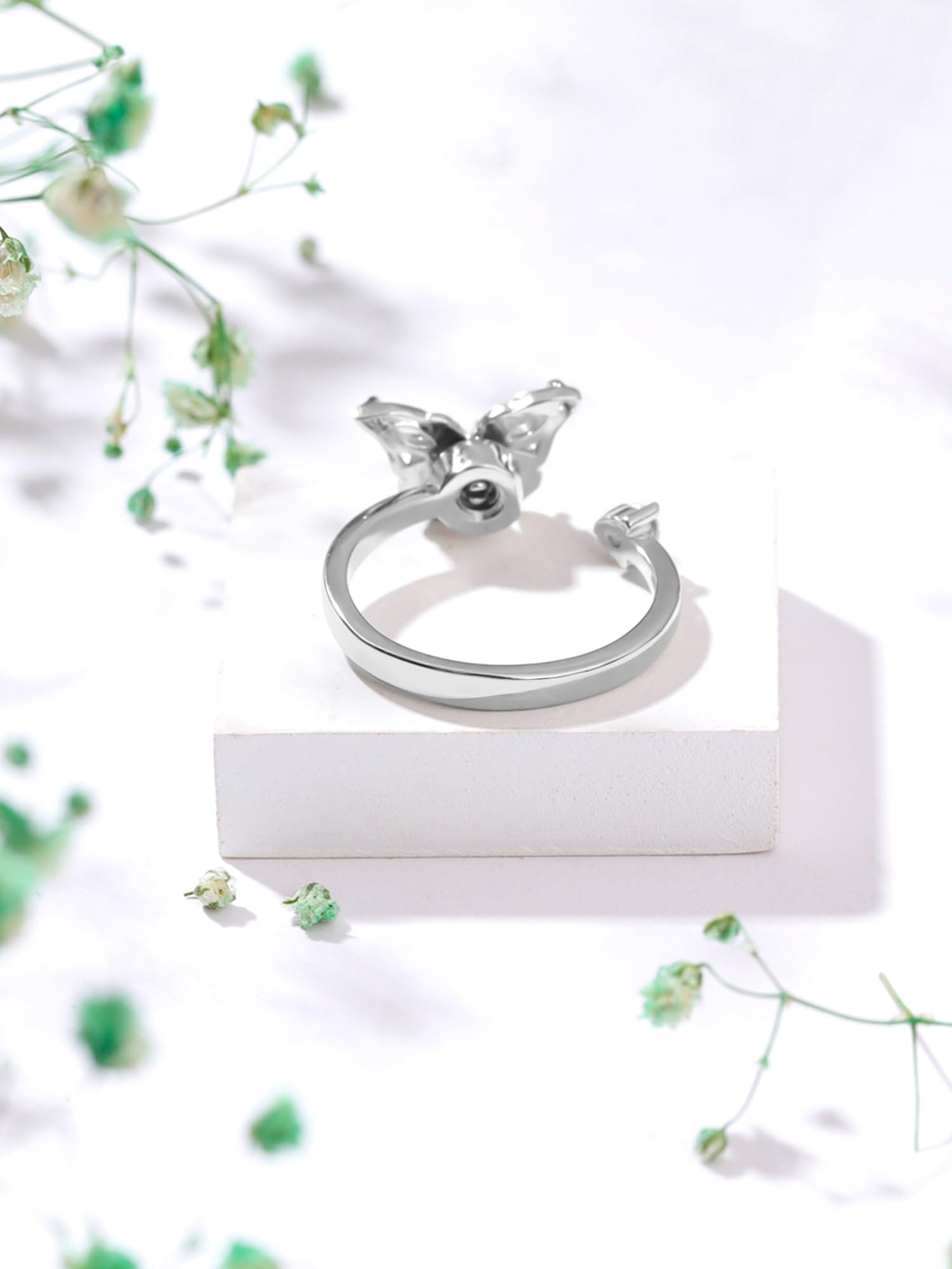 Pink Butterfly Rotating Crystal Ring