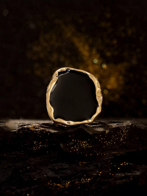 Gold Black Chunky Statement Ring
