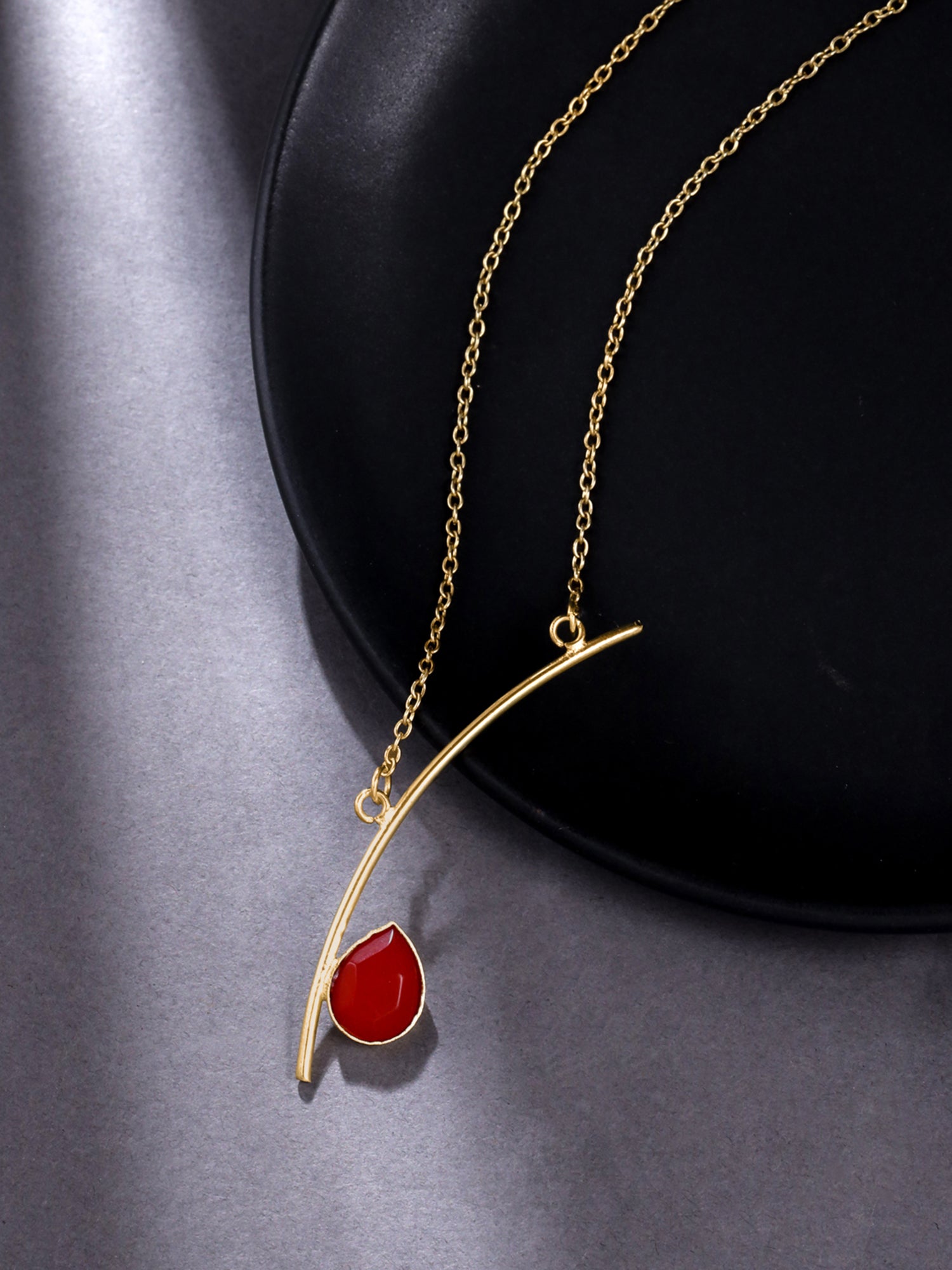 Red Stone Gold Charm Necklace