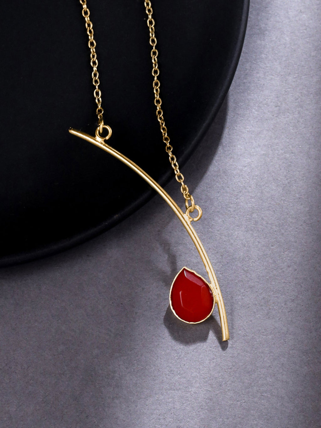 Red Stone Gold Charm Necklace