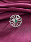 Silver AD Green Crystal Adjustable Ring