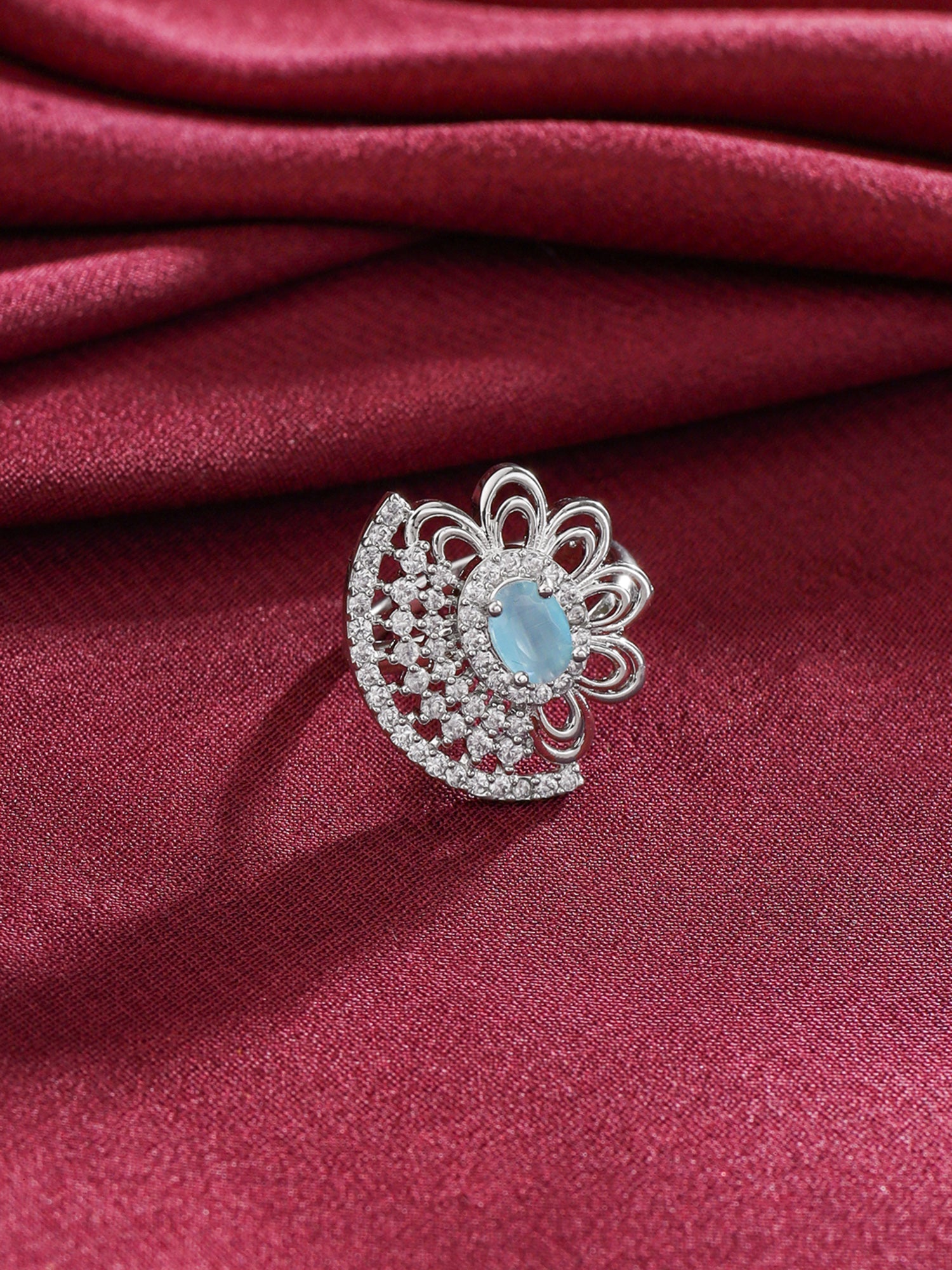 Rhodium Plated Adjustable AD Stone Ring