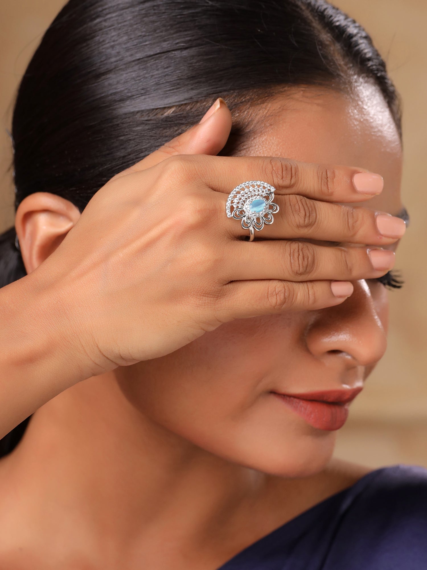 Rhodium Plated Adjustable AD Stone Ring