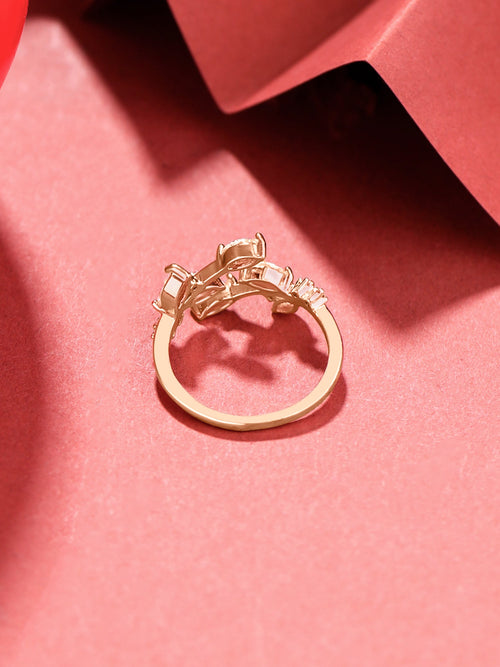 Rose Gold Leafy Crystal Adjustable Ring