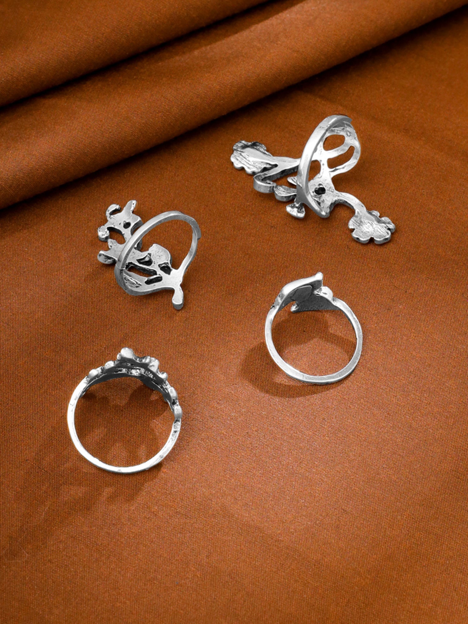 Oxidised Silver Four Piece Leaf Floral Ring