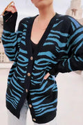 Casual Button Zebra Knit Cardigan