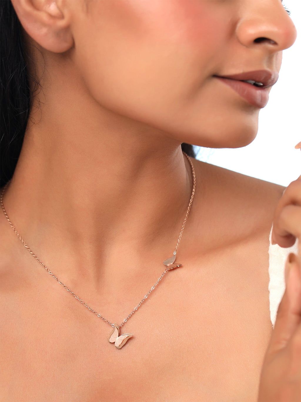 Rose Gold Butterfly Long Chain Necklace